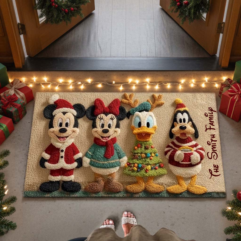 Personalized Disney Holiday Rug Custom Family Name Non-Slip Non-Slip Tufted Rug GradoCreations