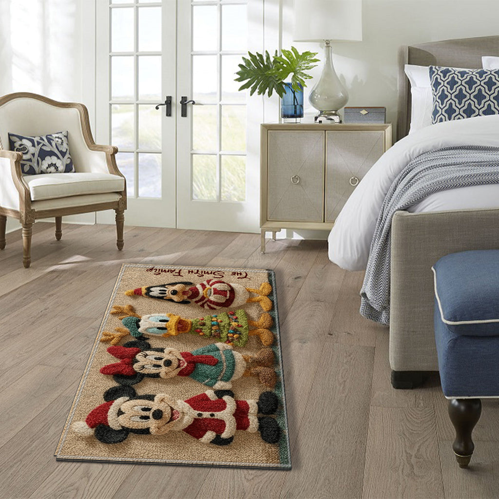 Personalized Disney Holiday Rug Custom Family Name Non-Slip Non-Slip Tufted Rug GradoCreations