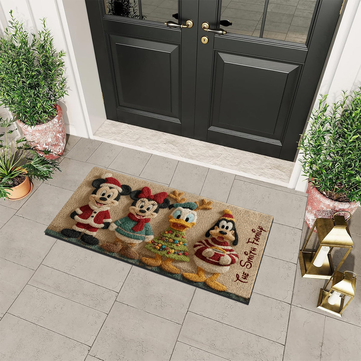 Personalized Disney Holiday Rug Custom Family Name Non-Slip Non-Slip Tufted Rug GradoCreations