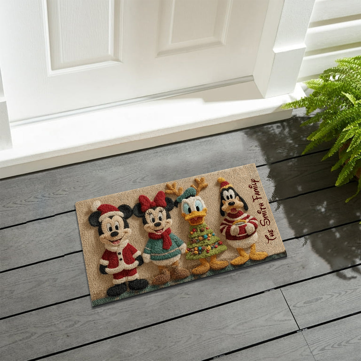 Personalized Disney Holiday Rug Custom Family Name Non-Slip Non-Slip Tufted Rug GradoCreations