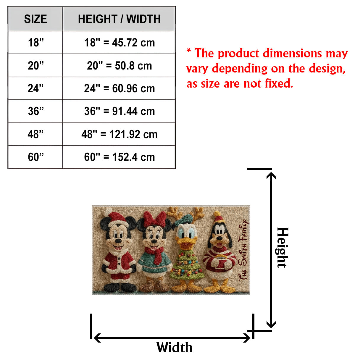 Personalized Disney Holiday Rug Custom Family Name Non-Slip Non-Slip Tufted Rug GradoCreations