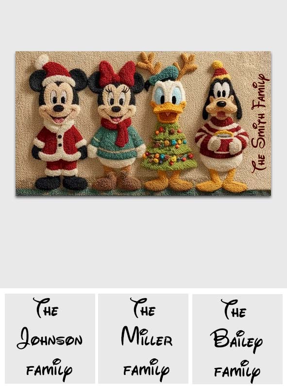 Personalized Disney Holiday Rug Custom Family Name Non-Slip Non-Slip Tufted Rug GradoCreations