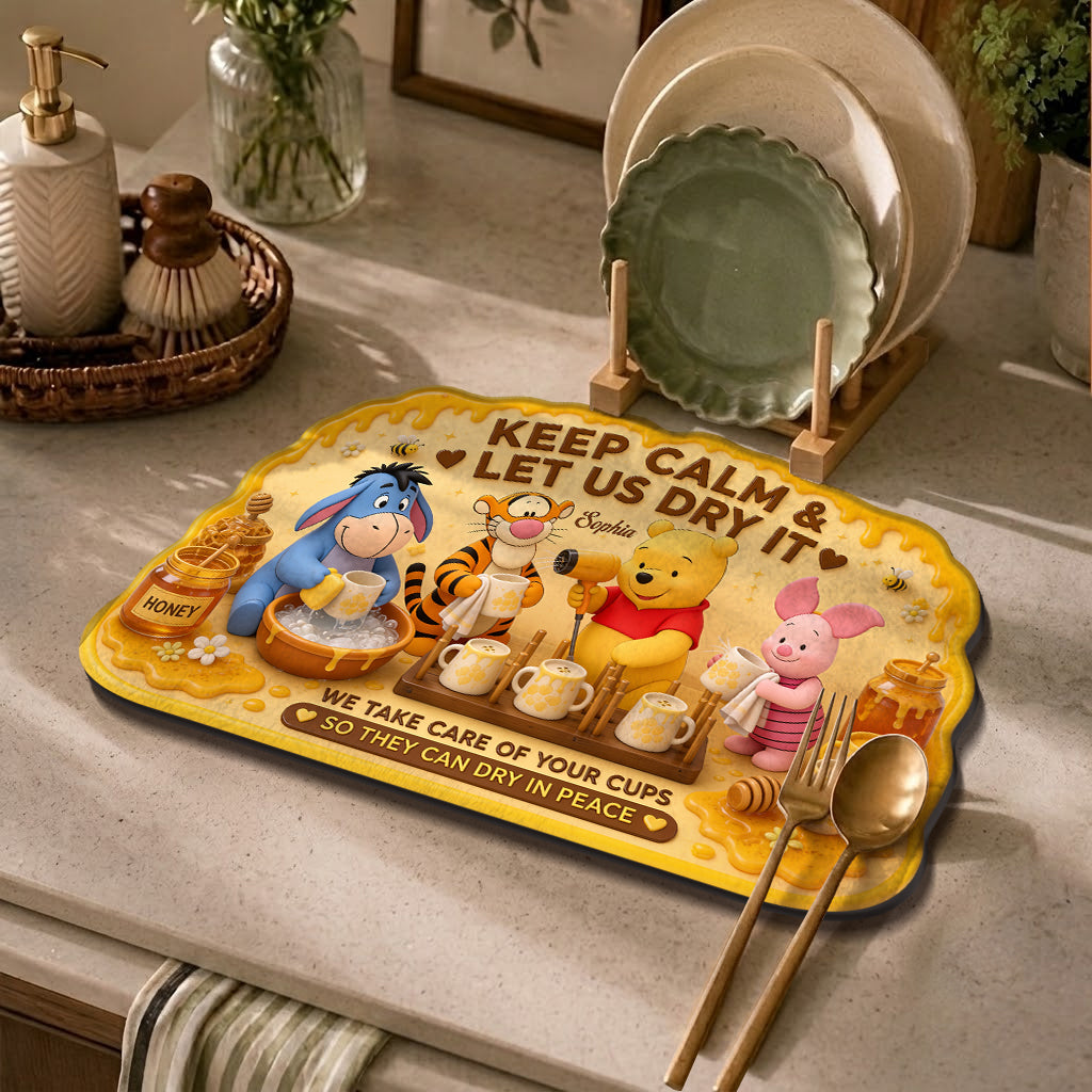 Personalized Honey Bear Drying Mat with Custom Name - Cute Kitchen Decor Drying Mat GradoCreations