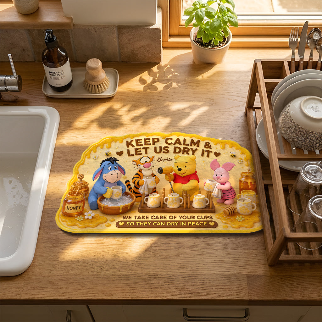 Personalized Honey Bear Drying Mat with Custom Name - Cute Kitchen Decor Drying Mat GradoCreations