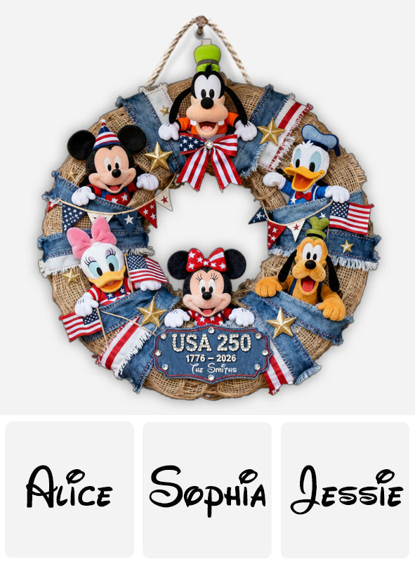Personalized Mouse-Shaped Wood Sign Custom Family Name USA 250th Anniversary Gift Wood Sign GradoCreations