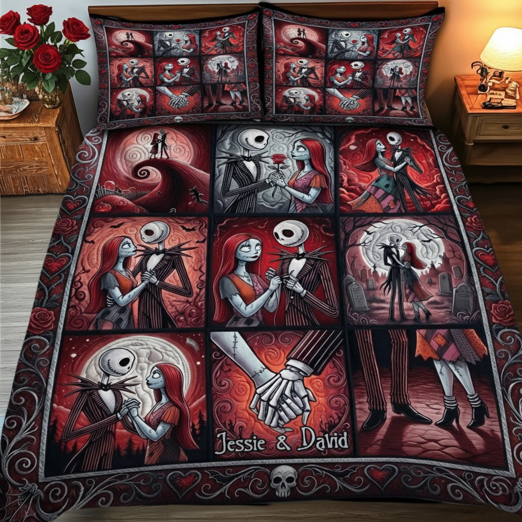 Personalized Nightmare Before Christmas Quilt Set for Couples - Custom Name Gift Quilt Set GradoCreations