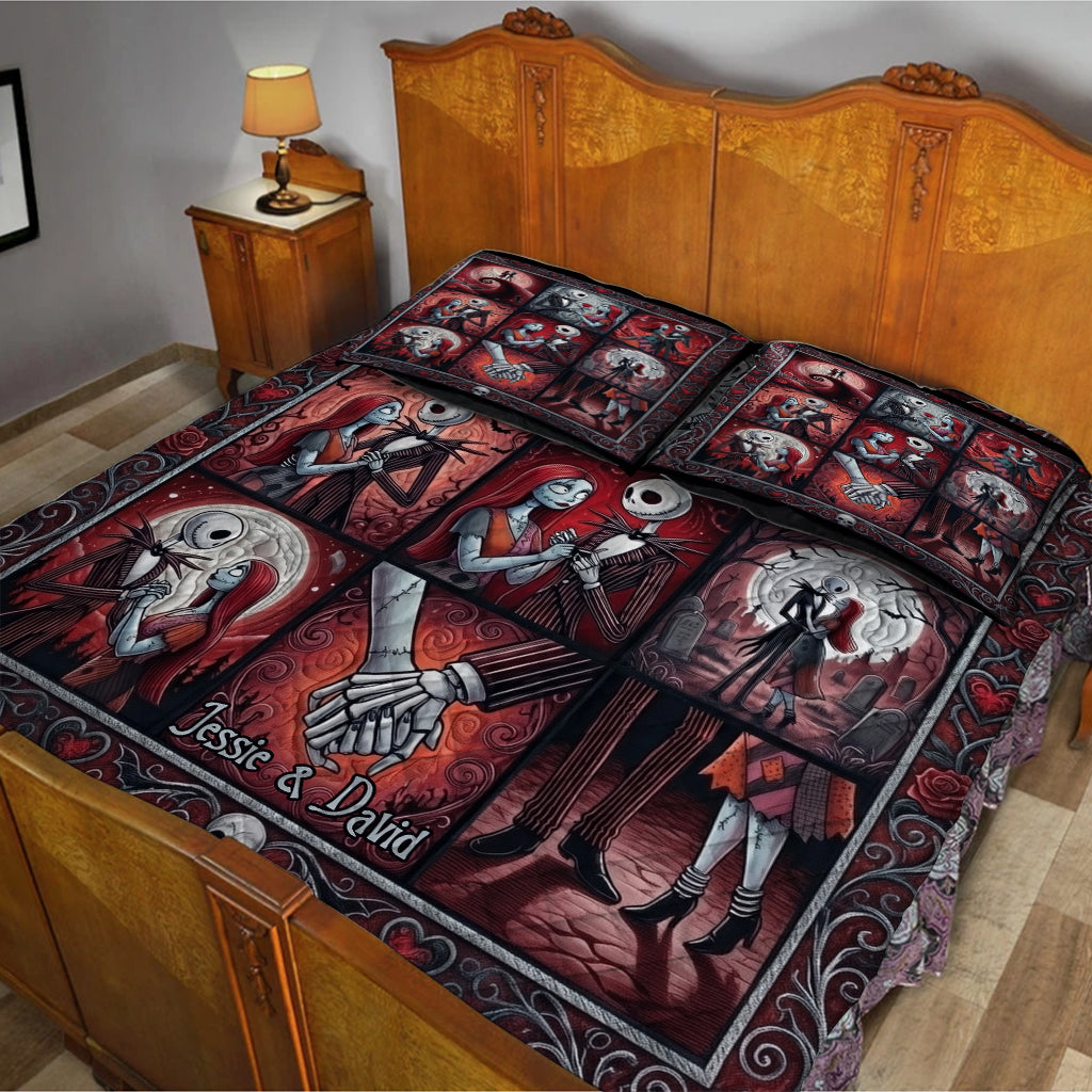 Personalized Nightmare Before Christmas Quilt Set for Couples - Custom Name Gift Quilt Set GradoCreations