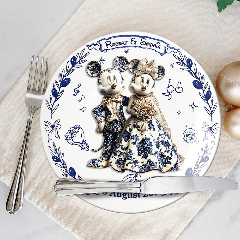 Personalized Ceramic Round Plate Newlywed Gift Mickey & Minnie Ceramic Round Plate GradoCreations