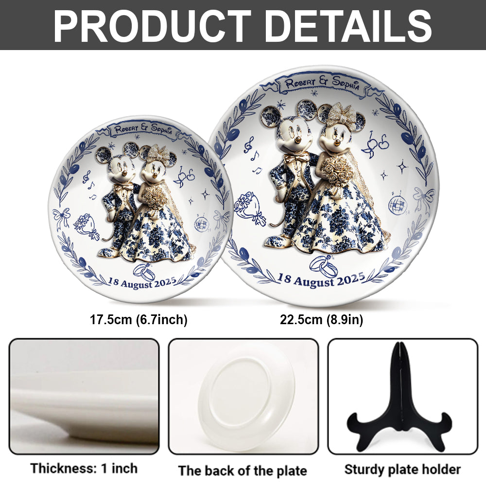 Personalized Ceramic Round Plate Newlywed Gift Mickey & Minnie Ceramic Round Plate GradoCreations