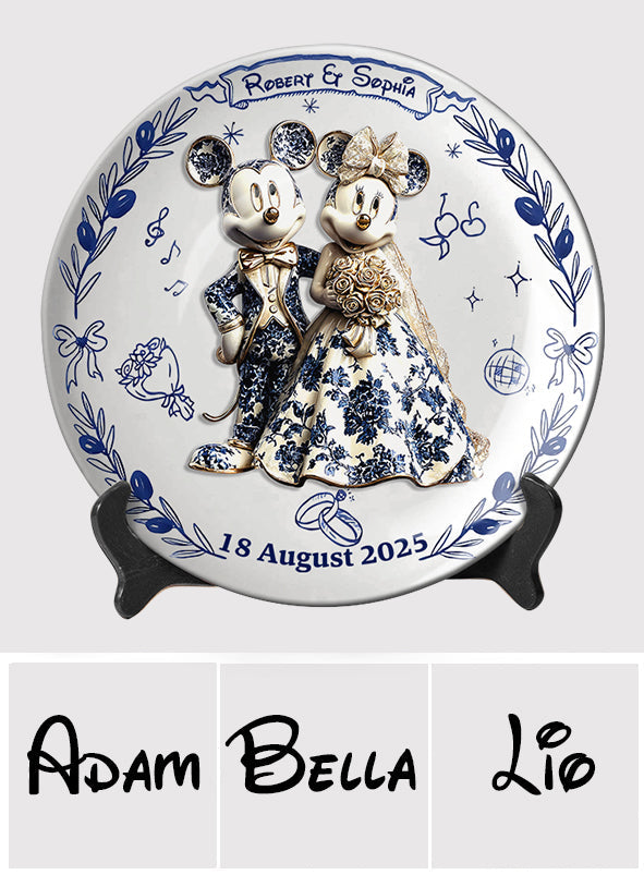 Personalized Ceramic Round Plate Newlywed Gift Mickey & Minnie Ceramic Round Plate GradoCreations