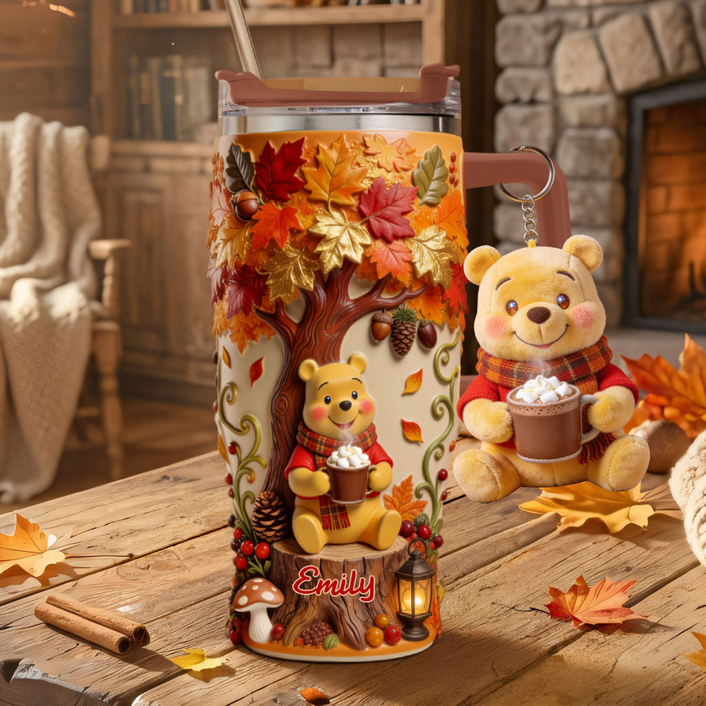 Personalized Yellow Bear Tumbler with Plush Charm Gift for Mom Tumbler With Plush Charm GradoCreations