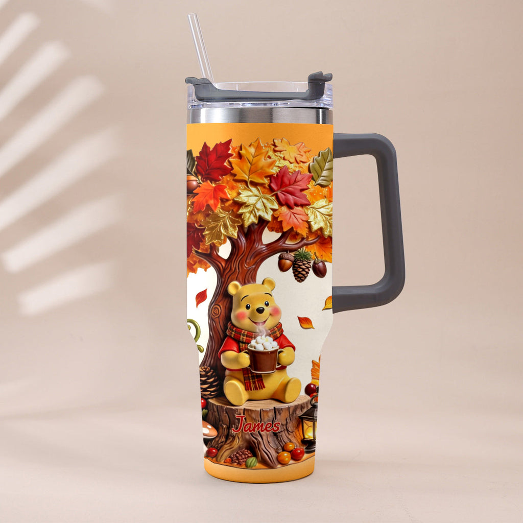 Personalized Yellow Bear Tumbler with Plush Charm Gift for Mom Tumbler With Plush Charm GradoCreations