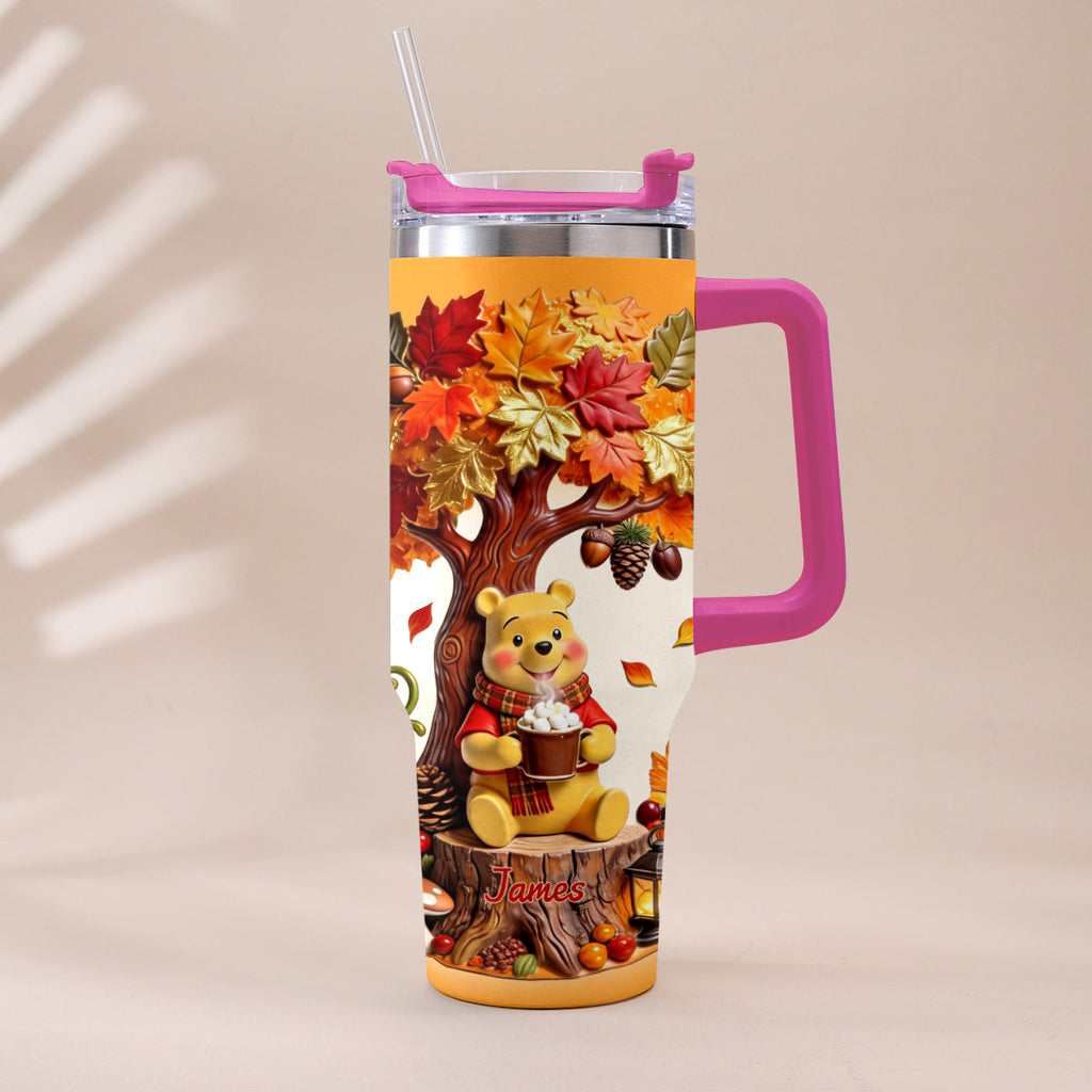 Personalized Yellow Bear Tumbler with Plush Charm Gift for Mom Tumbler With Plush Charm GradoCreations
