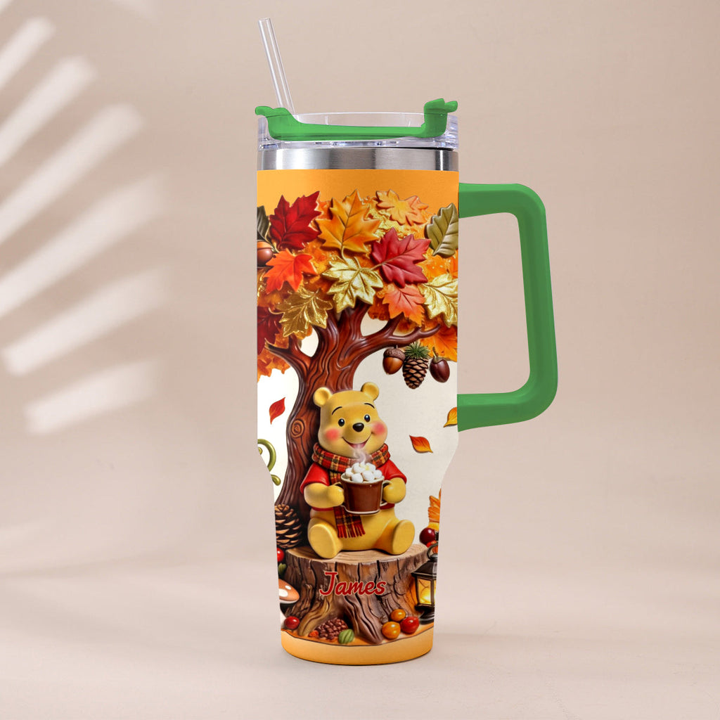Personalized Yellow Bear Tumbler with Plush Charm Gift for Mom Tumbler With Plush Charm GradoCreations