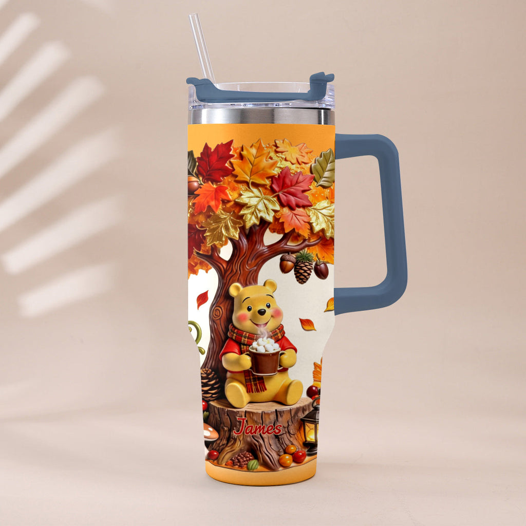 Personalized Yellow Bear Tumbler with Plush Charm Gift for Mom Tumbler With Plush Charm GradoCreations