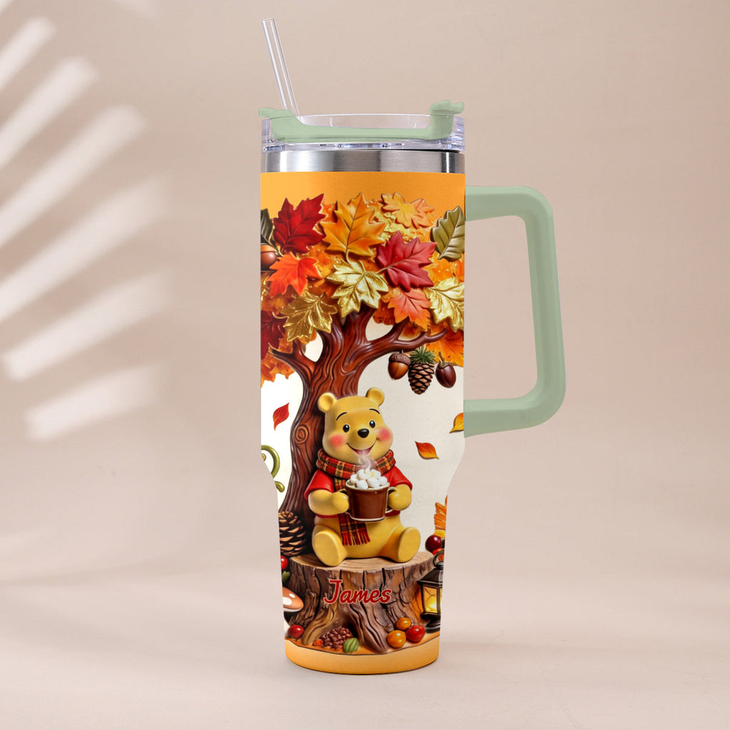 Personalized Yellow Bear Tumbler with Plush Charm Gift for Mom Tumbler With Plush Charm GradoCreations