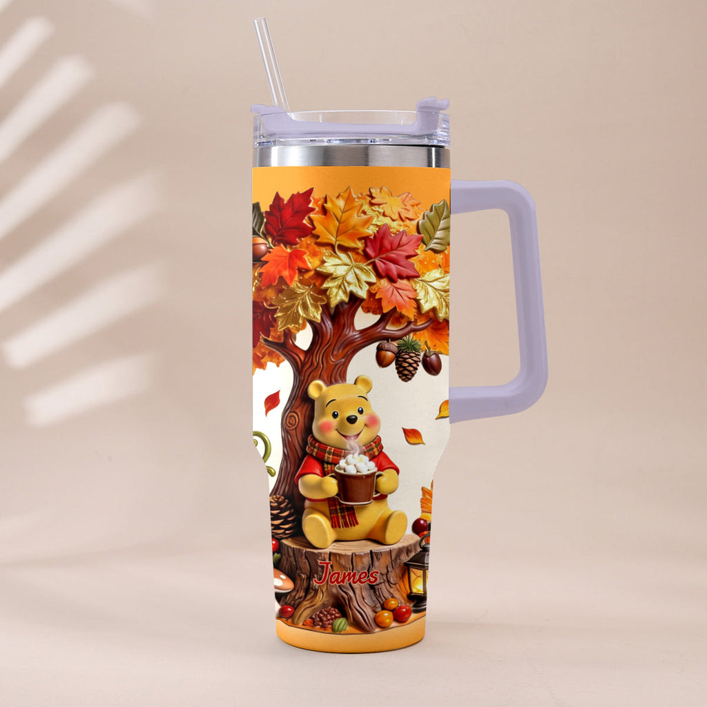 Personalized Yellow Bear Tumbler with Plush Charm Gift for Mom Tumbler With Plush Charm GradoCreations