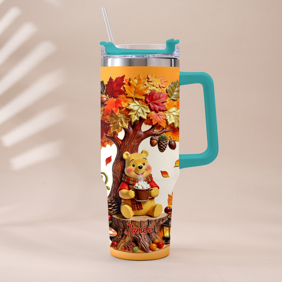 Personalized Yellow Bear Tumbler with Plush Charm Gift for Mom Tumbler With Plush Charm GradoCreations