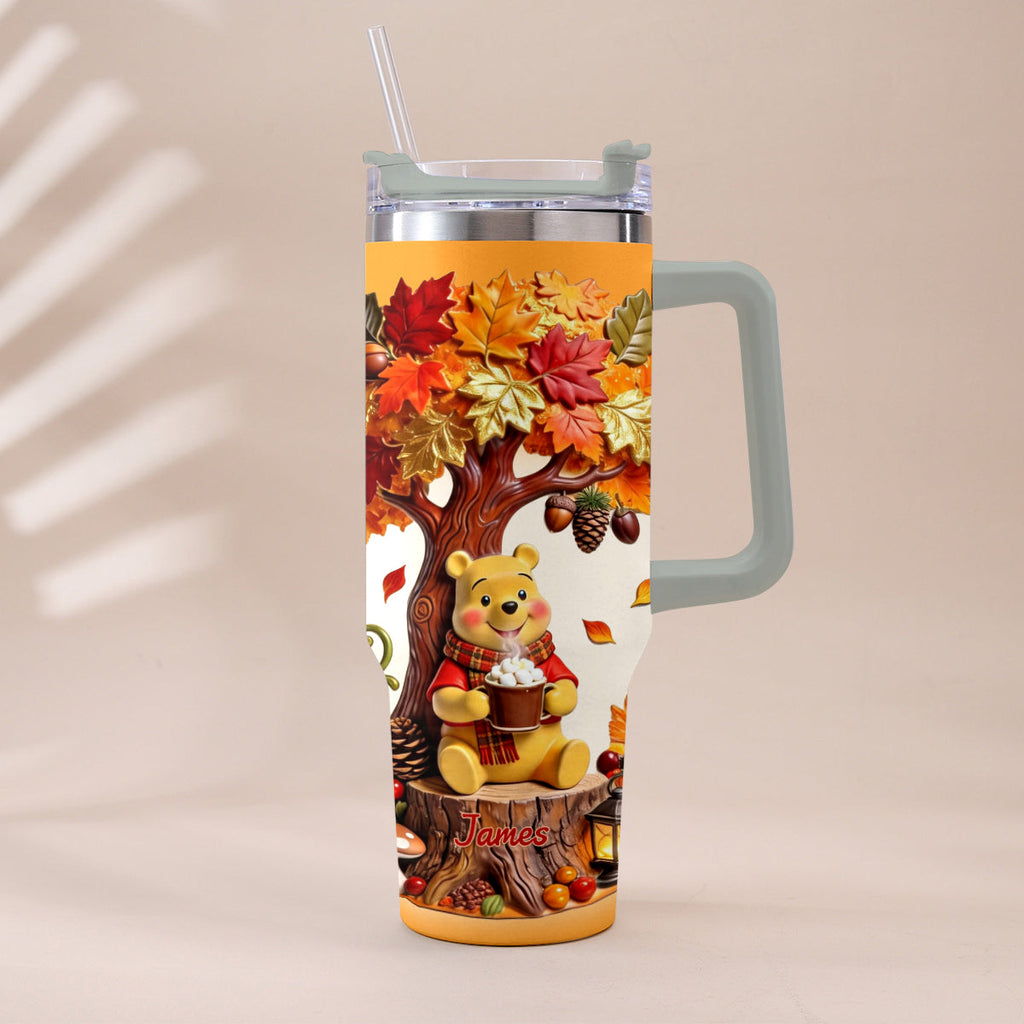 Personalized Yellow Bear Tumbler with Plush Charm Gift for Mom Tumbler With Plush Charm GradoCreations