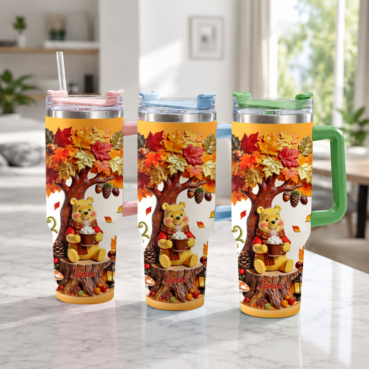 Personalized Yellow Bear Tumbler with Plush Charm Gift for Mom Tumbler With Plush Charm GradoCreations