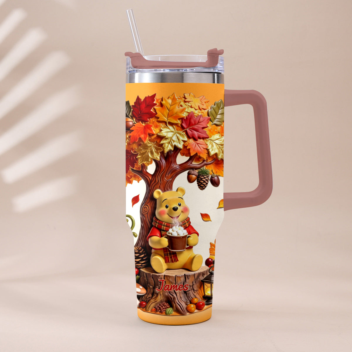 Personalized Yellow Bear Tumbler with Plush Charm Gift for Mom Tumbler With Plush Charm GradoCreations