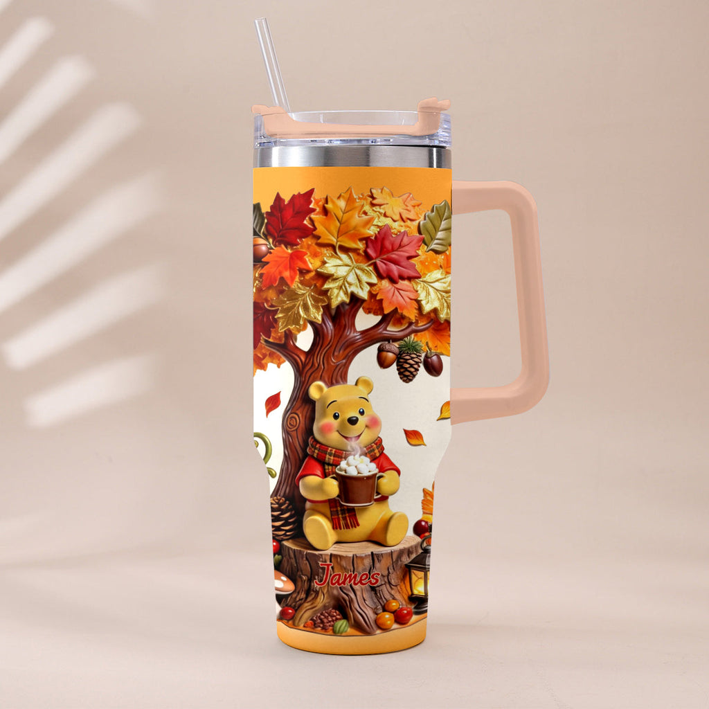 Personalized Yellow Bear Tumbler with Plush Charm Gift for Mom Tumbler With Plush Charm GradoCreations