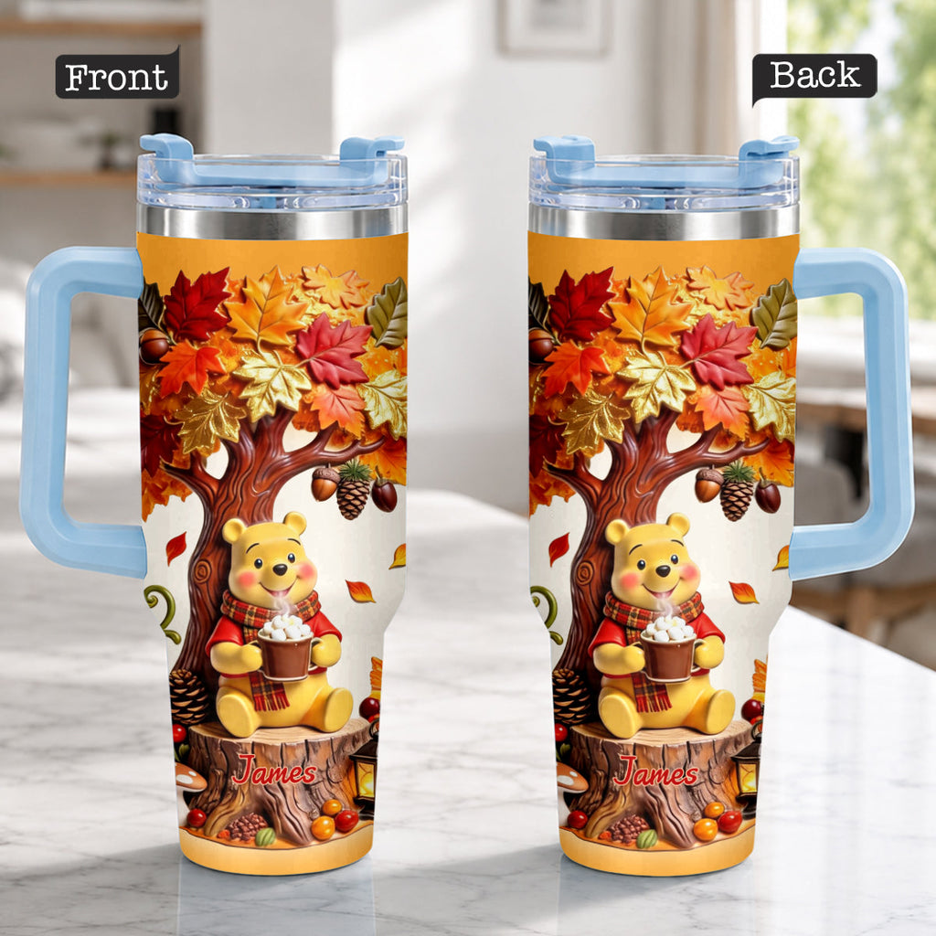 Personalized Yellow Bear Tumbler with Plush Charm Gift for Mom Tumbler With Plush Charm GradoCreations