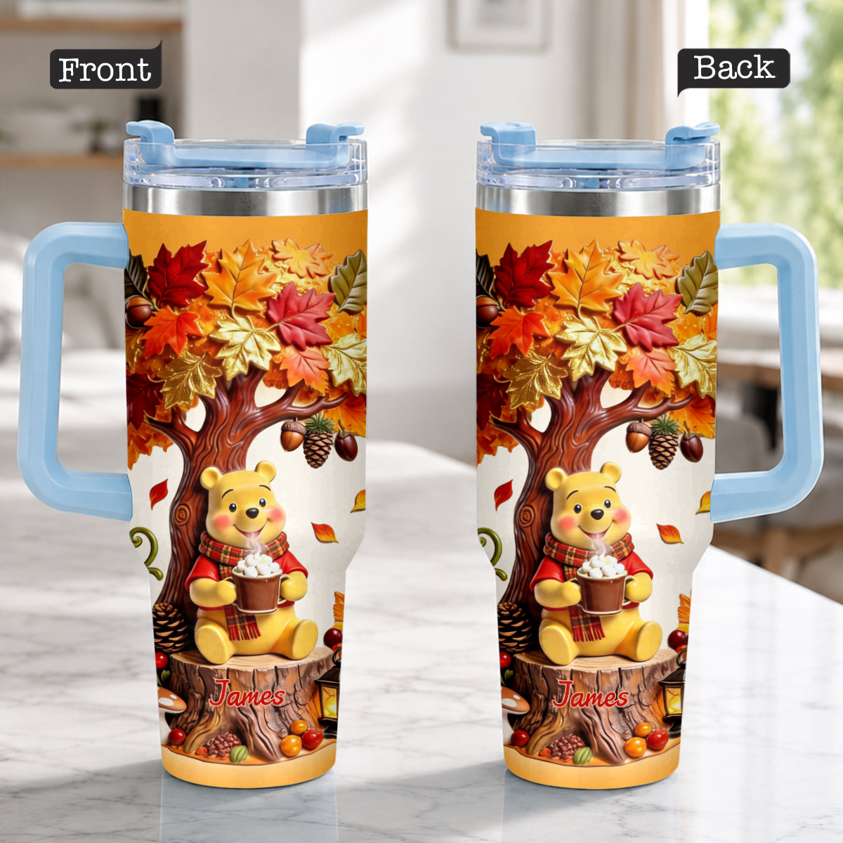 Personalized Yellow Bear Tumbler with Plush Charm Gift for Mom Tumbler With Plush Charm GradoCreations