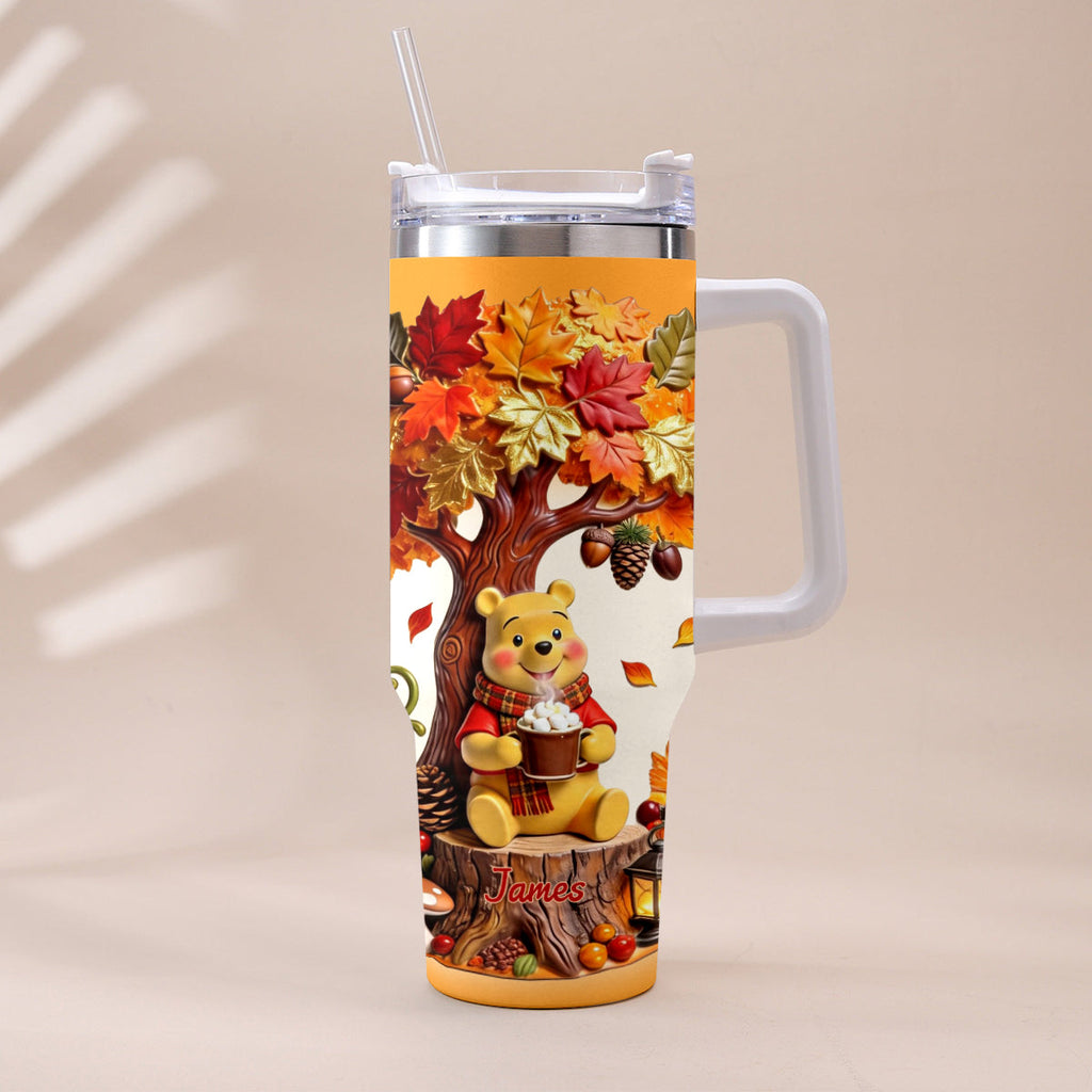 Personalized Yellow Bear Tumbler with Plush Charm Gift for Mom Tumbler With Plush Charm GradoCreations