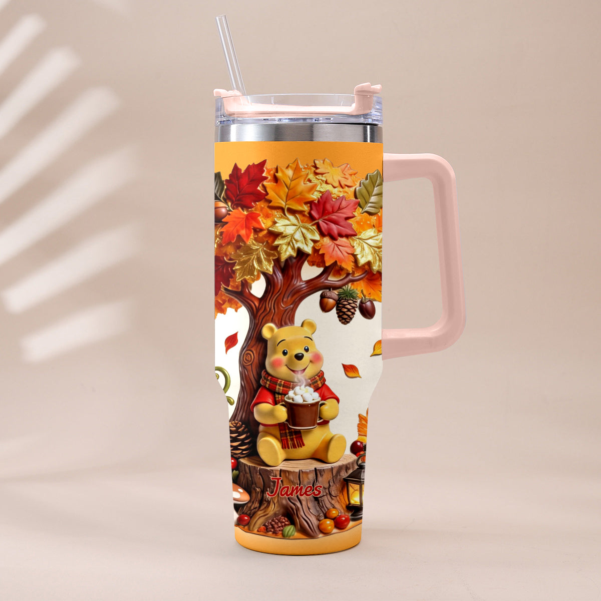 Personalized Yellow Bear Tumbler with Plush Charm Gift for Mom Tumbler With Plush Charm GradoCreations