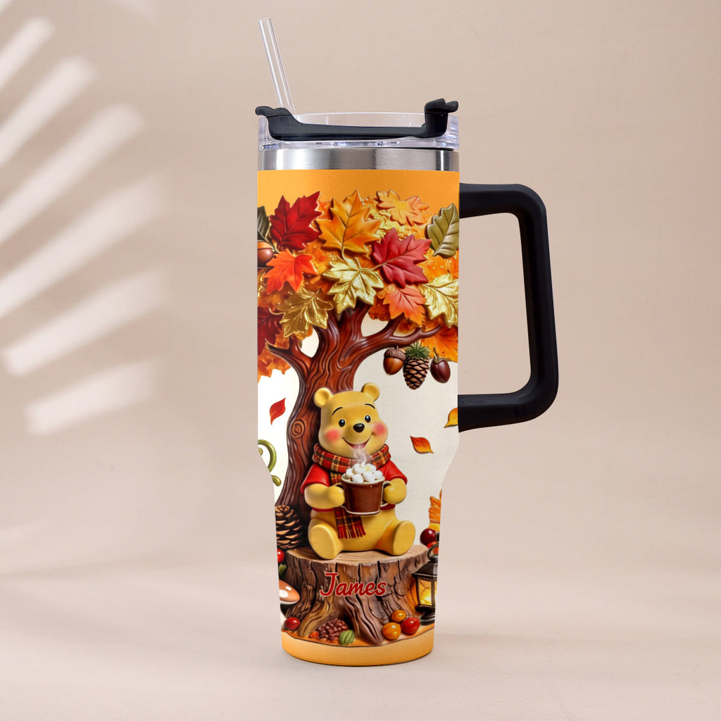 Personalized Yellow Bear Tumbler with Plush Charm Gift for Mom Tumbler With Plush Charm GradoCreations