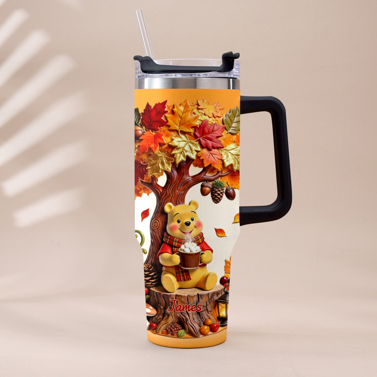 Personalized Yellow Bear Tumbler with Plush Charm Gift for Mom Tumbler With Plush Charm GradoCreations