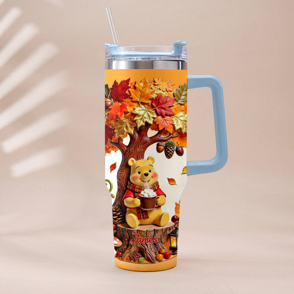 Personalized Yellow Bear Tumbler with Plush Charm Gift for Mom Tumbler With Plush Charm GradoCreations