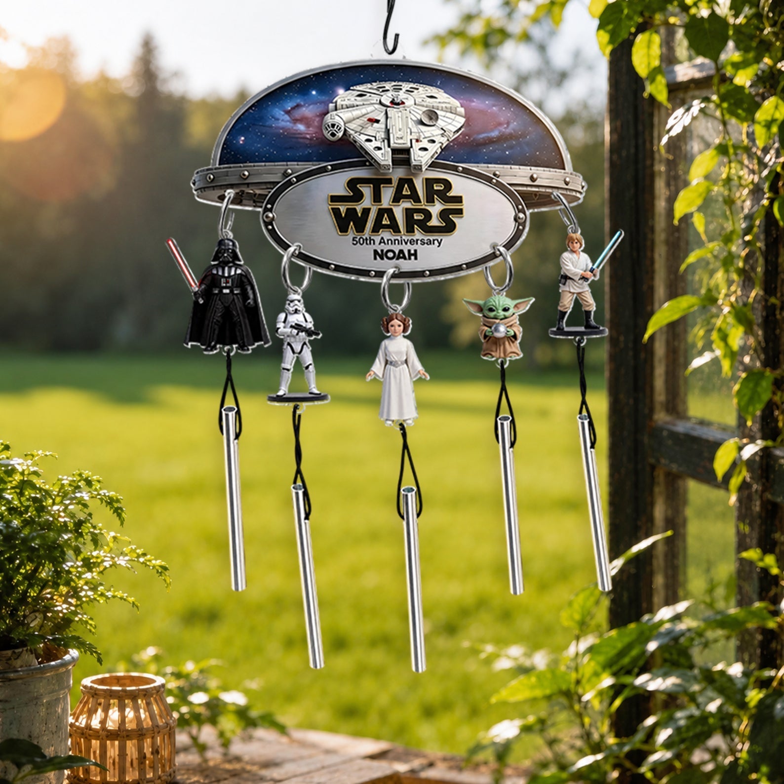 Personalized 50th Anniversary Star Wars Wind Chime with Charm Wind Chime With Charm GradoCreations