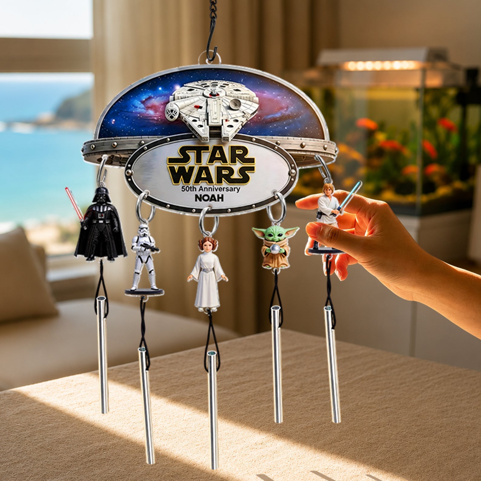 Personalized 50th Anniversary Star Wars Wind Chime with Charm Wind Chime With Charm GradoCreations