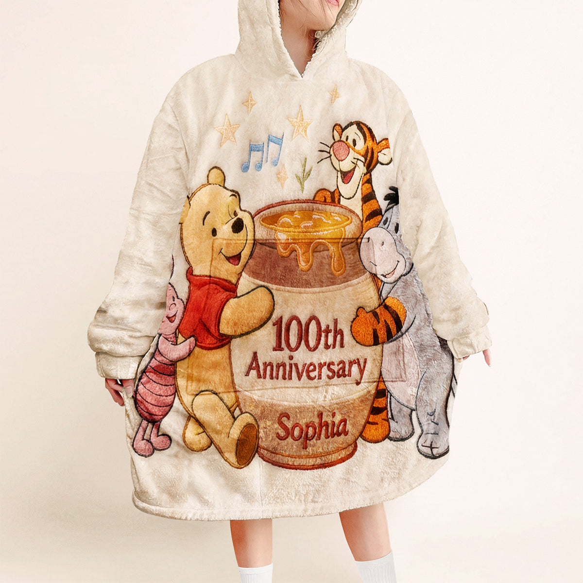 Personalized Honey Bear 100th Anniversary Blanket Hoodie Gift Blanket Hoodie GradoCreations