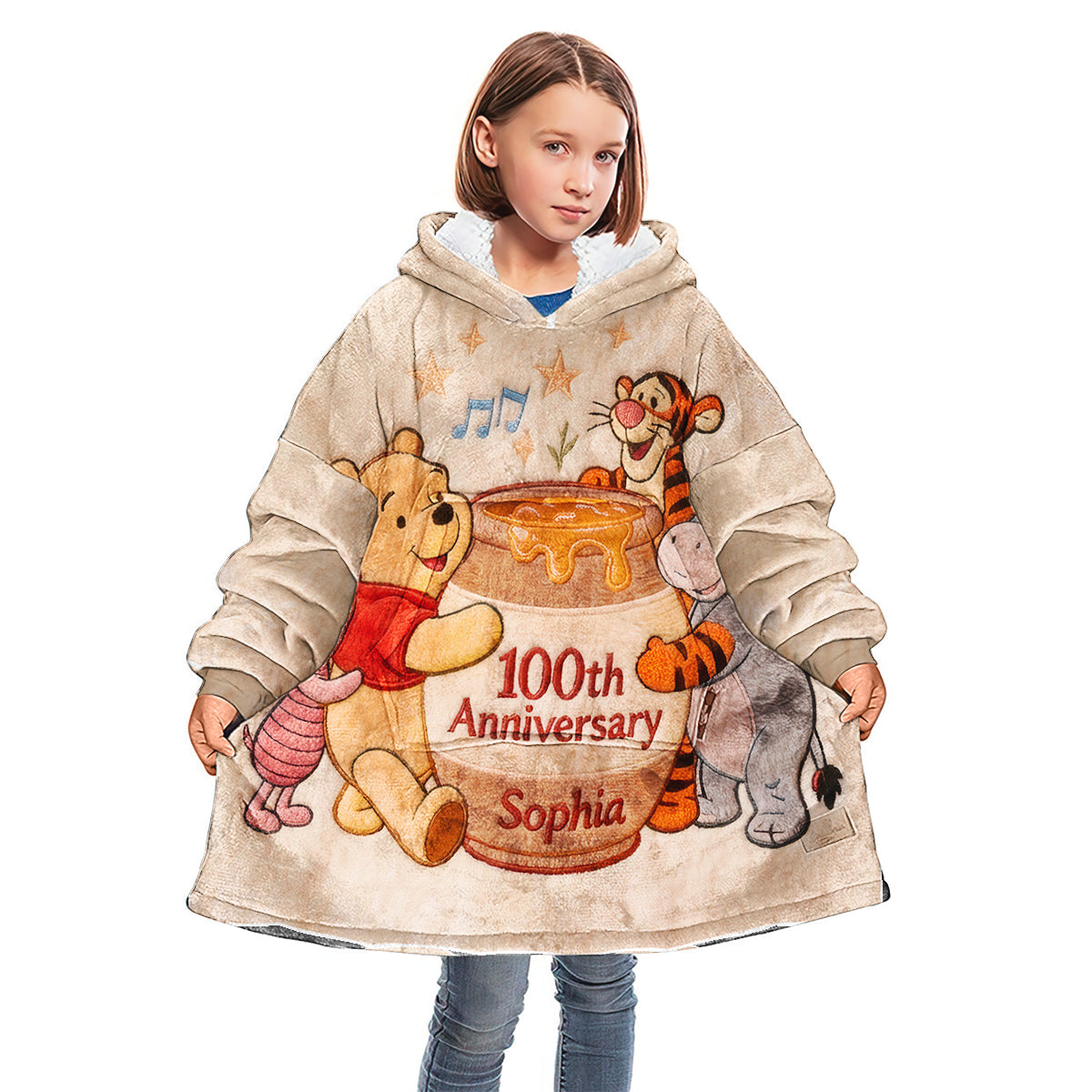 Personalized Honey Bear 100th Anniversary Blanket Hoodie Gift Blanket Hoodie GradoCreations