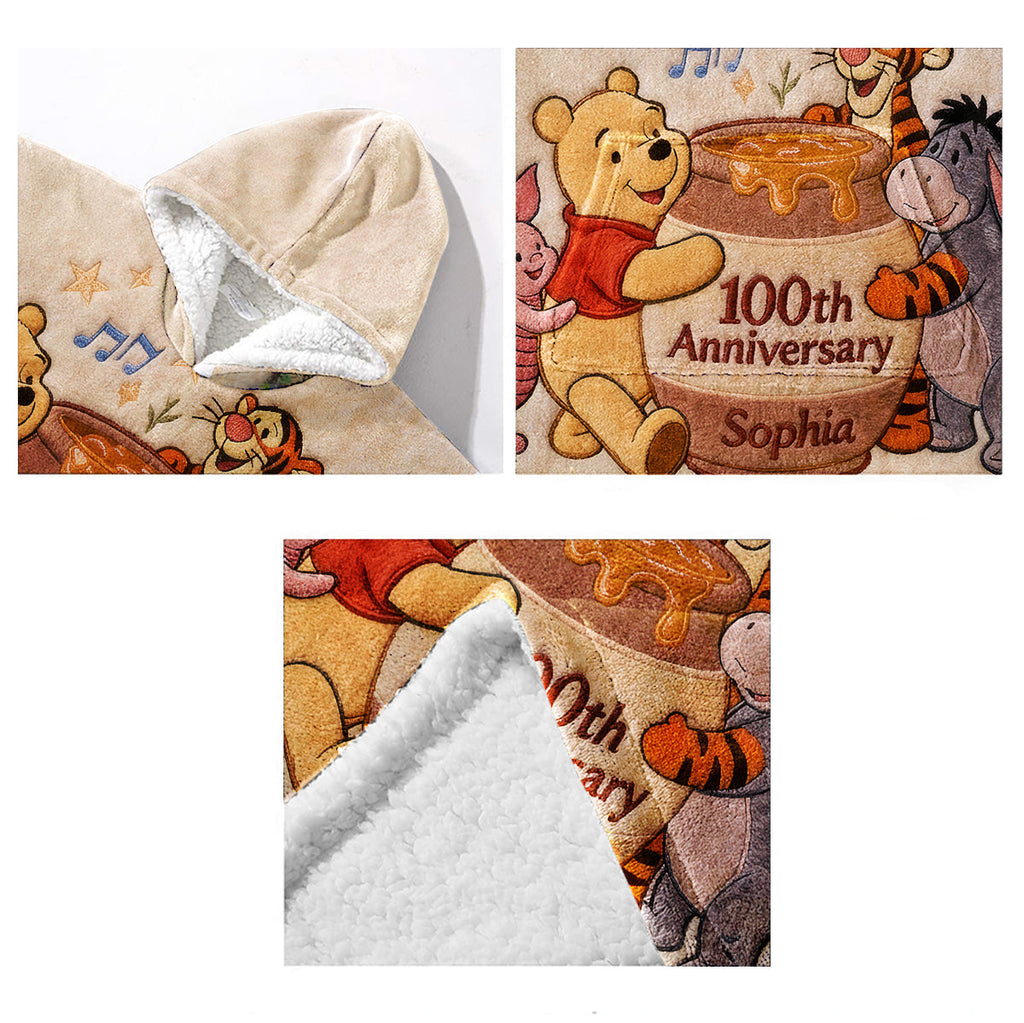 Personalized Honey Bear 100th Anniversary Blanket Hoodie Gift Blanket Hoodie GradoCreations