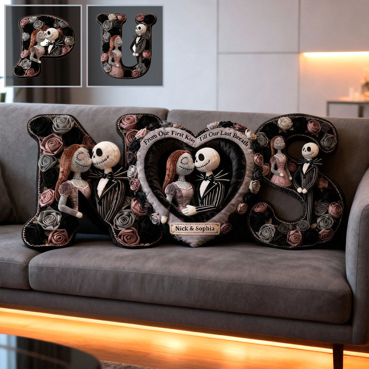 Personalized Faux Fur Shaped Pillow Custom Name Gift for Couples Faux Fur Shaped Pillow GradoCreations