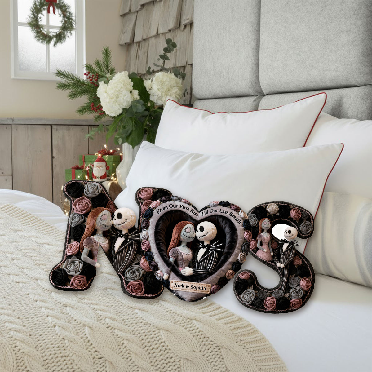 Personalized Faux Fur Shaped Pillow Custom Name Gift for Couples Faux Fur Shaped Pillow GradoCreations