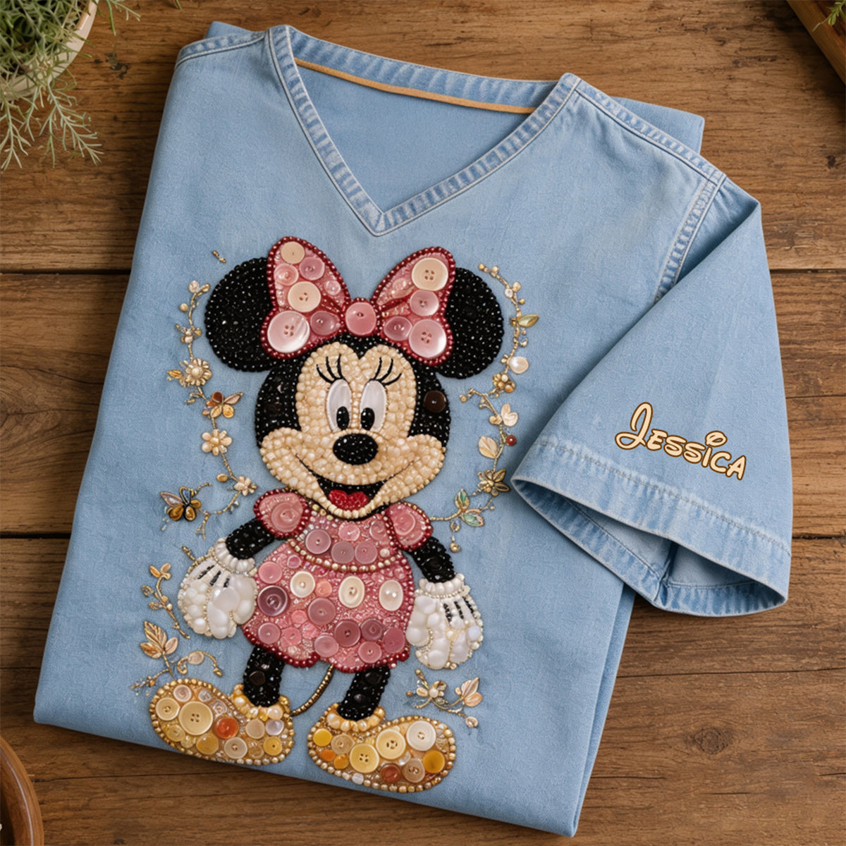 Personalized 3D Button Mouse Art V-Neck T-Shirt for Women Fully Printed V-Neck T-Shirt GradoCreations