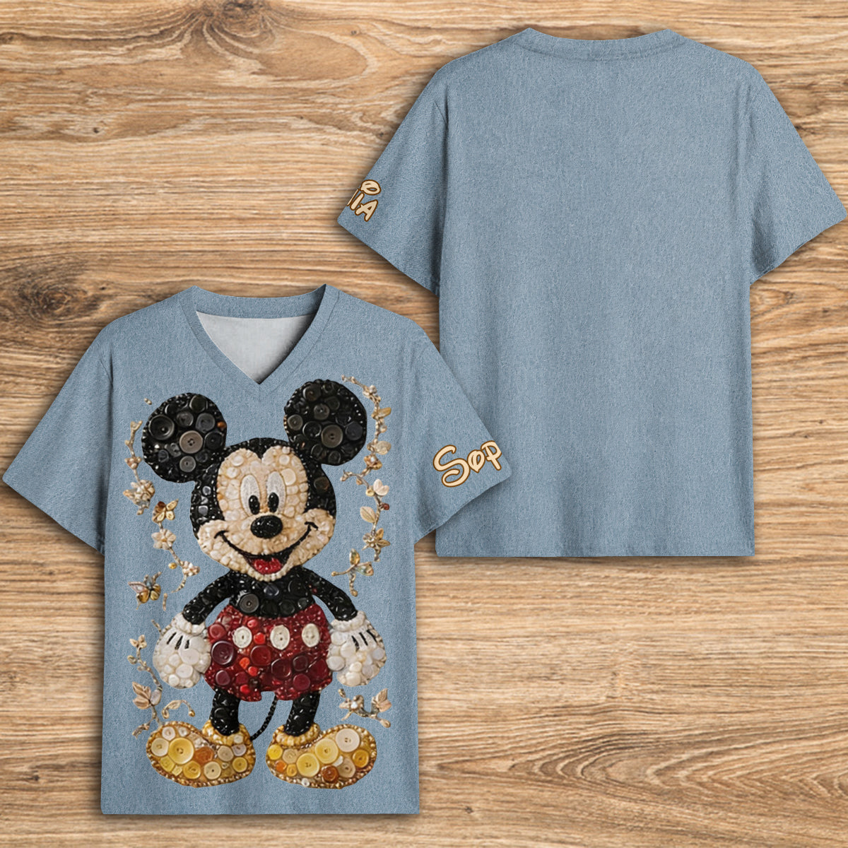 Personalized 3D Button Mouse Art V-Neck T-Shirt for Women Fully Printed V-Neck T-Shirt GradoCreations