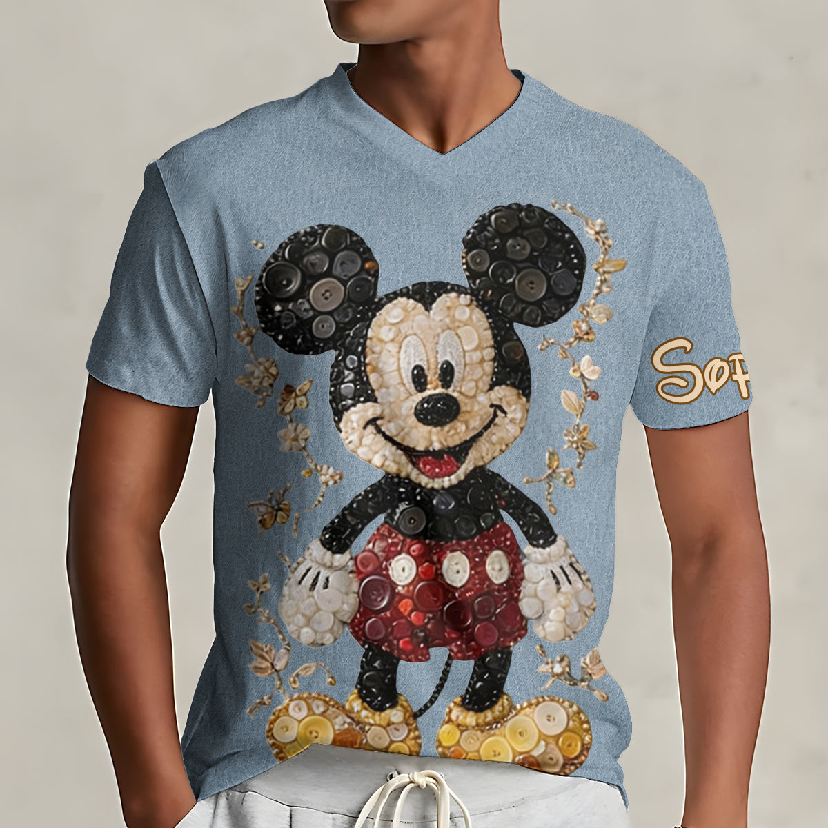 Personalized 3D Button Mouse Art V-Neck T-Shirt for Women Fully Printed V-Neck T-Shirt GradoCreations