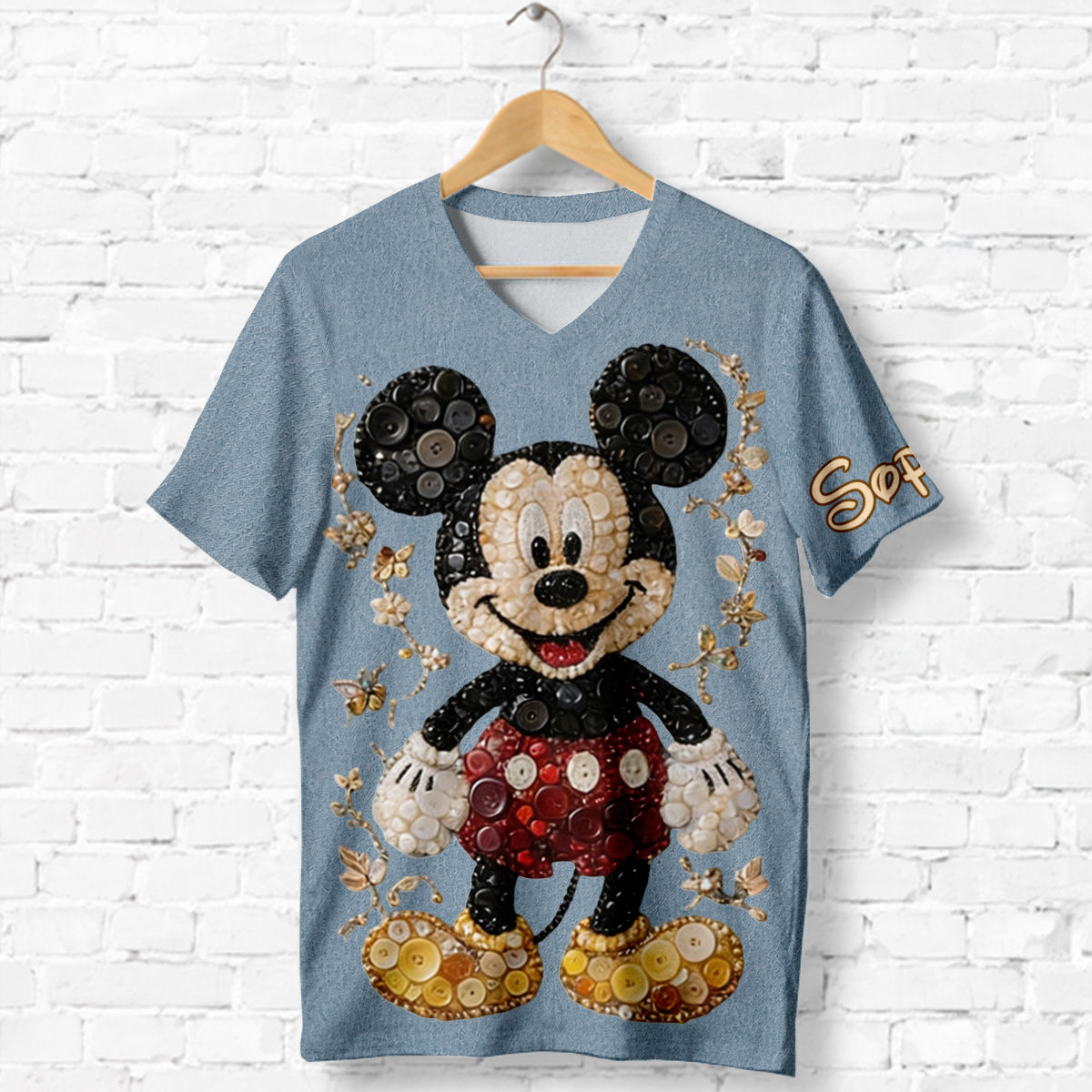 Personalized 3D Button Mouse Art V-Neck T-Shirt for Women Fully Printed V-Neck T-Shirt GradoCreations