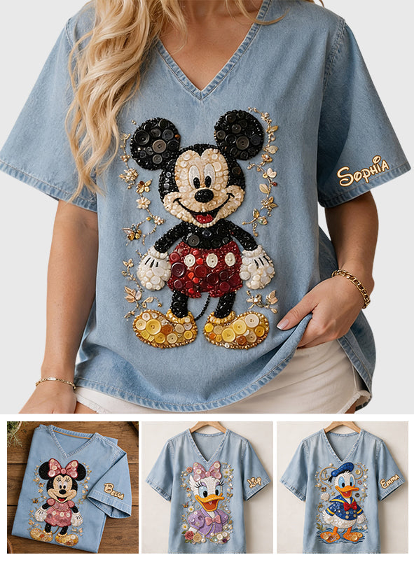Personalized 3D Button Mouse Art V-Neck T-Shirt for Women Fully Printed V-Neck T-Shirt GradoCreations