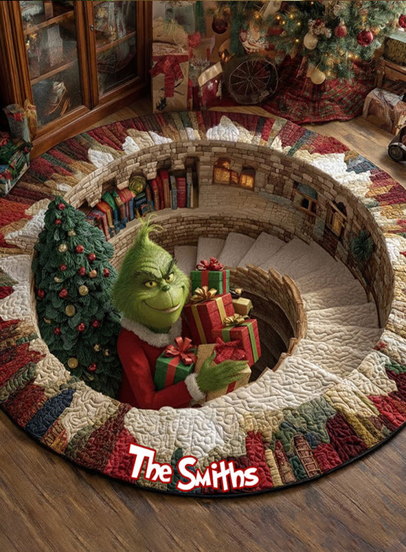 Personalized Christmas Round Rug with Grinch Design for Holidays Round Rug GradoCreations