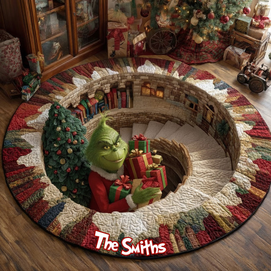 Personalized Christmas Round Rug with Grinch Design for Holidays Round Rug GradoCreations