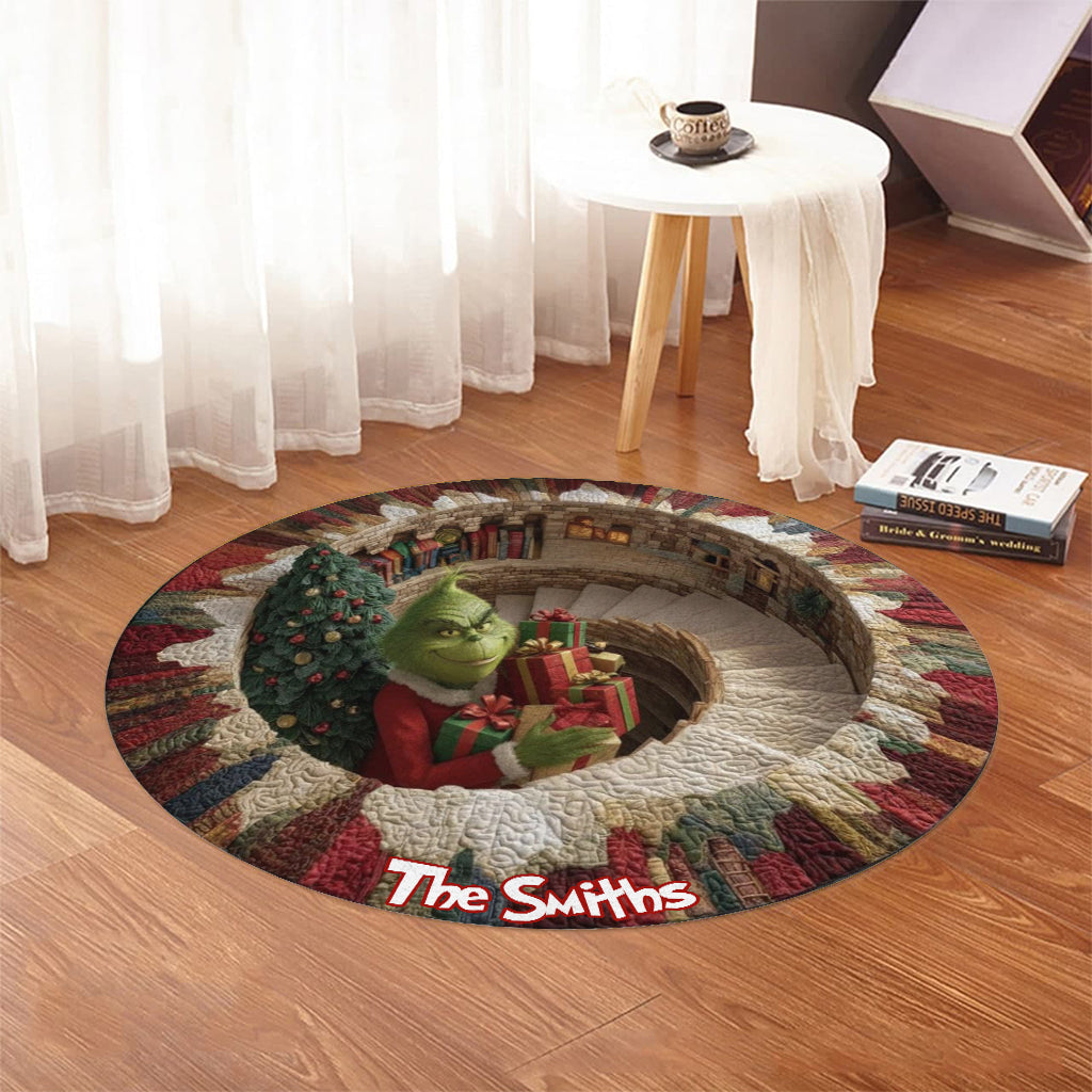 Personalized Christmas Round Rug with Grinch Design for Holidays Round Rug GradoCreations