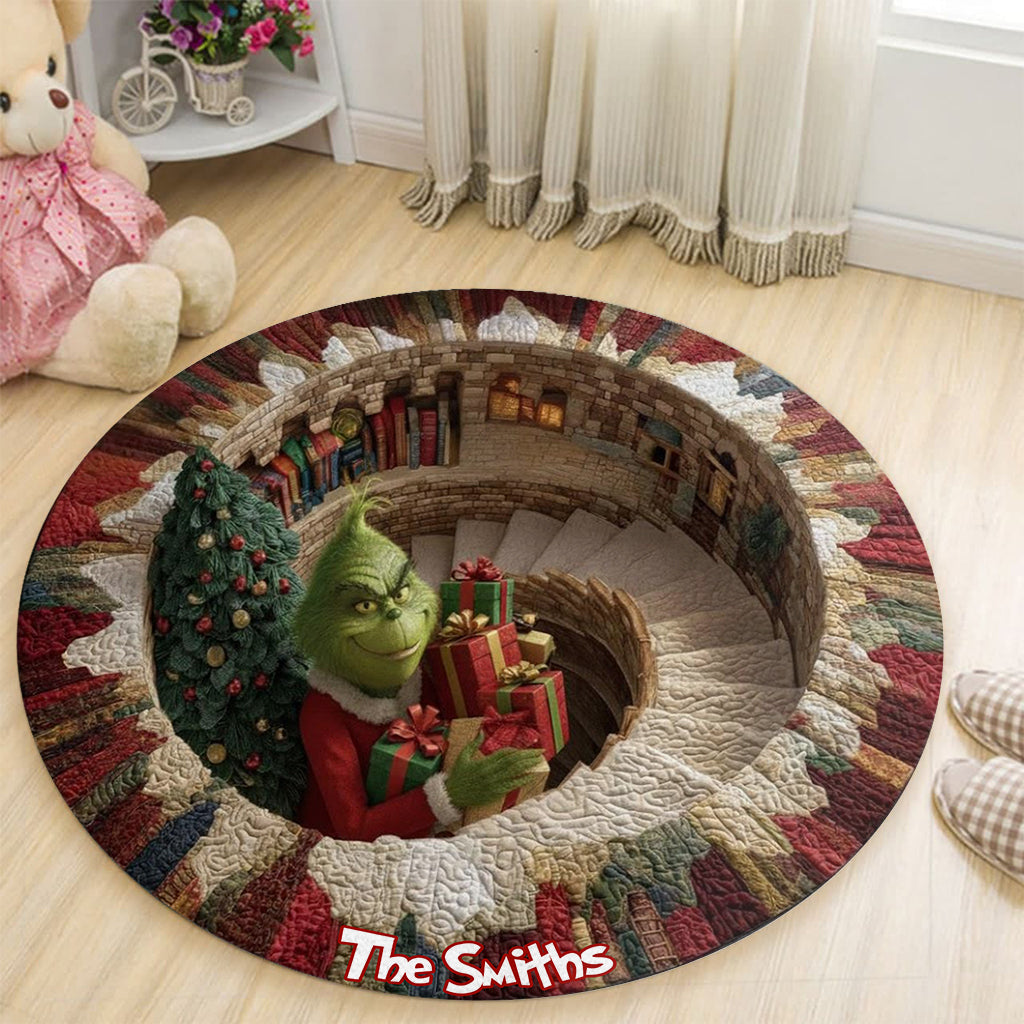 Personalized Christmas Round Rug with Grinch Design for Holidays Round Rug GradoCreations