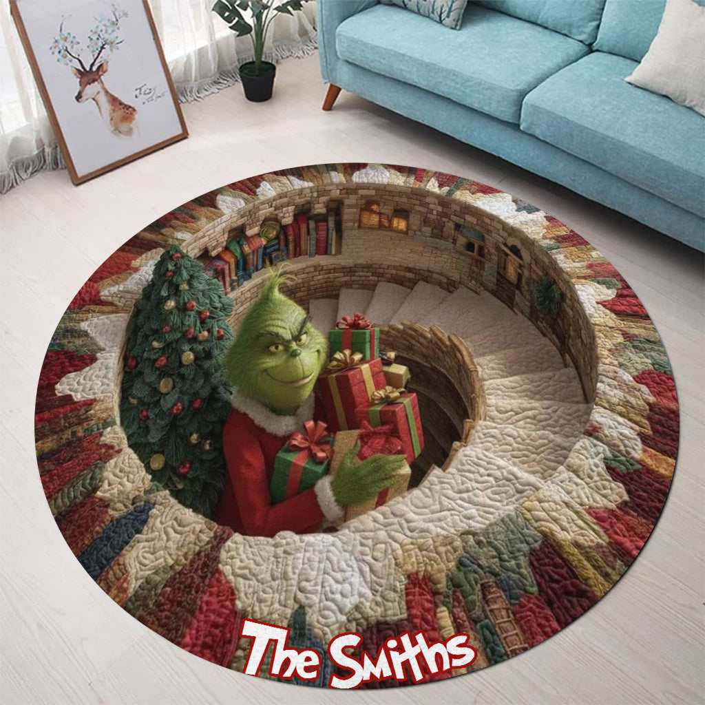 Personalized Christmas Round Rug with Grinch Design for Holidays Round Rug GradoCreations